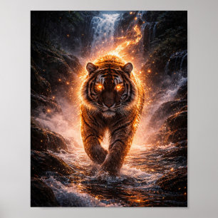 Flaming Tiger Waterfall Poster