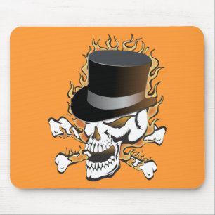 Flaming Top Hat Skull Mouse Pad