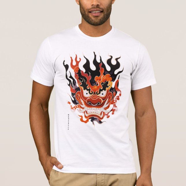 Flaming Traditional Oni Mask T-Shirt (Front)