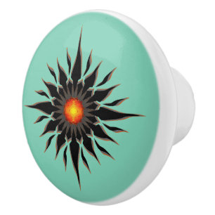 Flaming Tribal Sun Ceramic Knob