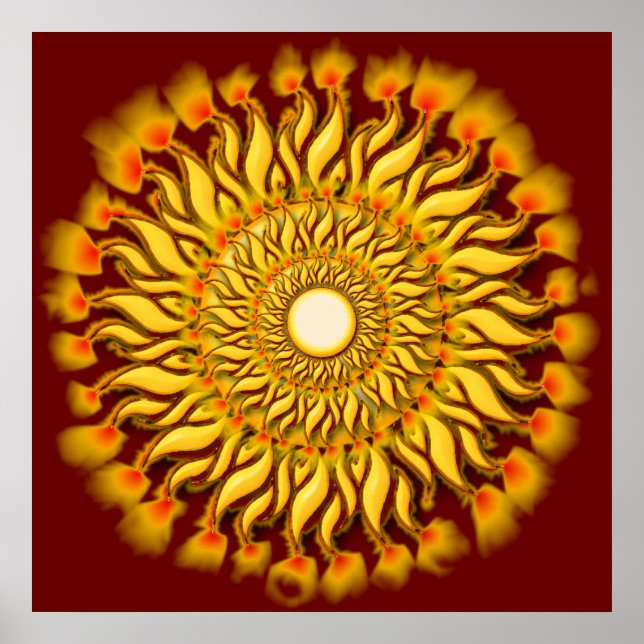 Flaming Tribal Sun Poster Print (Front)