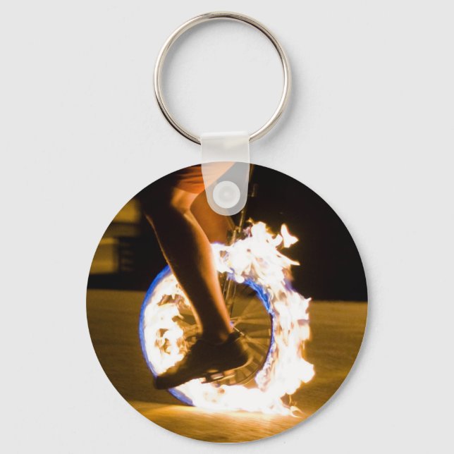 Flaming Unicycle Keychain (Front)