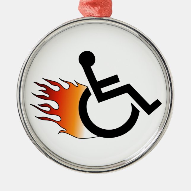 Flaming Wheelchair Metal Ornament (Front)