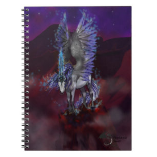 Flaming Winged Blue and White Unicorn  Notebook