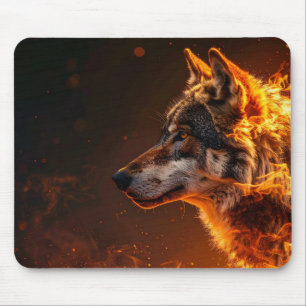 Flaming wolf mouse pad