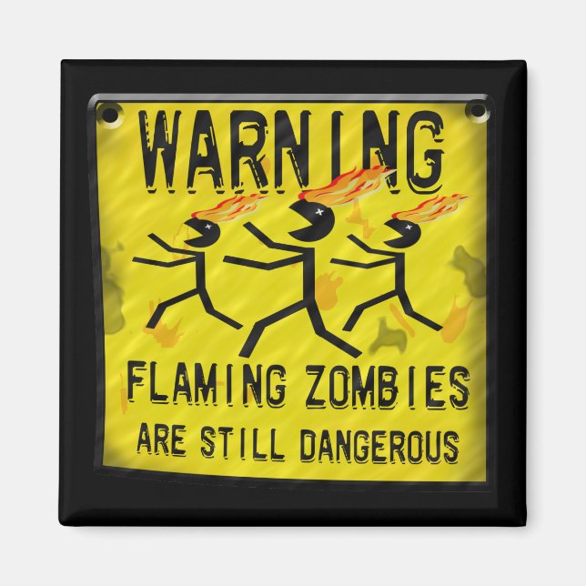 Flaming Zombies Warning Sign Magnets (Front)