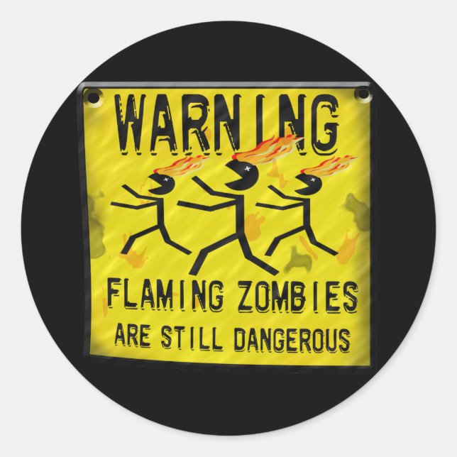 Flaming Zombies Warning Stickers (Front)