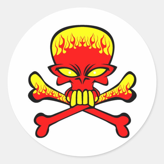 flamingl skull and crossbones  classic round sticker (Front)