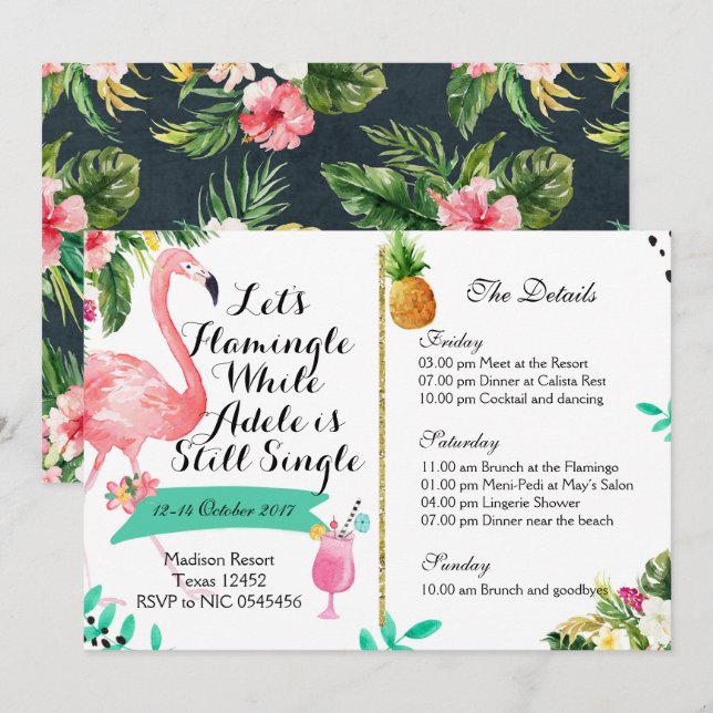 Flamingle Bachelorette Weekend Itinerary Invite (Front/Back)