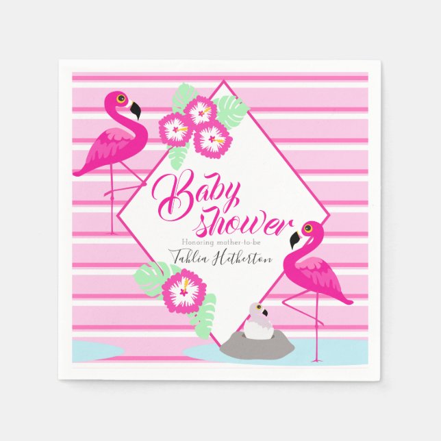 Flamingle flamingo baby shower pink graphic napkin (Front)