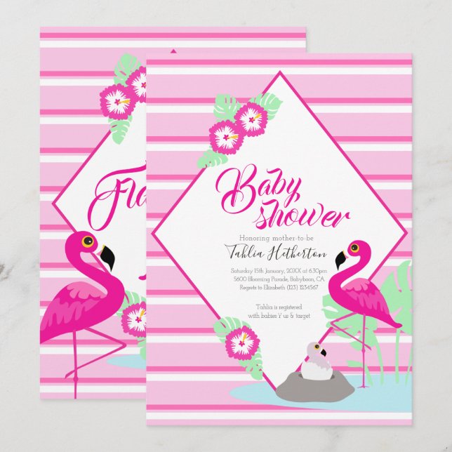 Flamingle flamingo baby shower pink invitations (Front/Back)