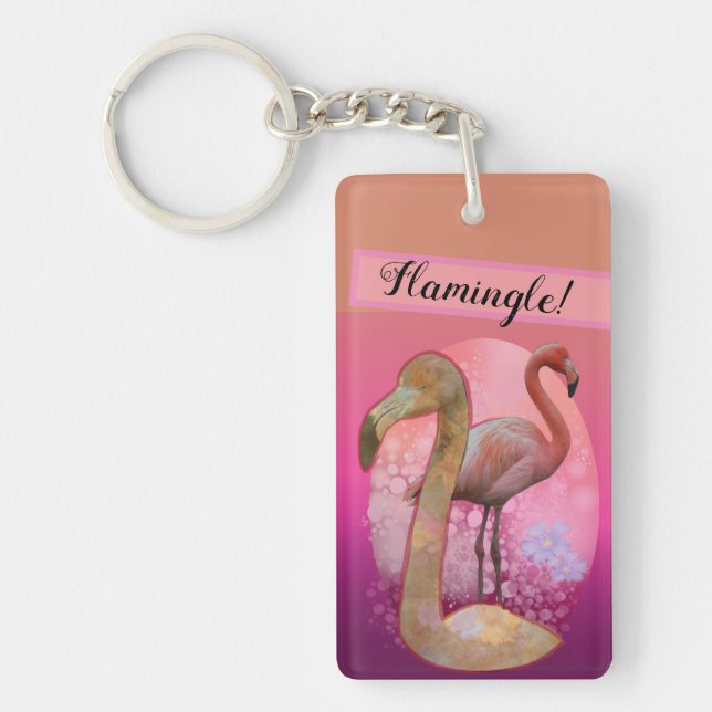 Flamingle Floral Flamingo Key Ring (Front)