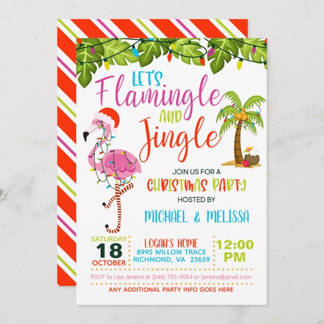 Flamingle & Jingle Christmas Party Invitation - WH (Front/Back)