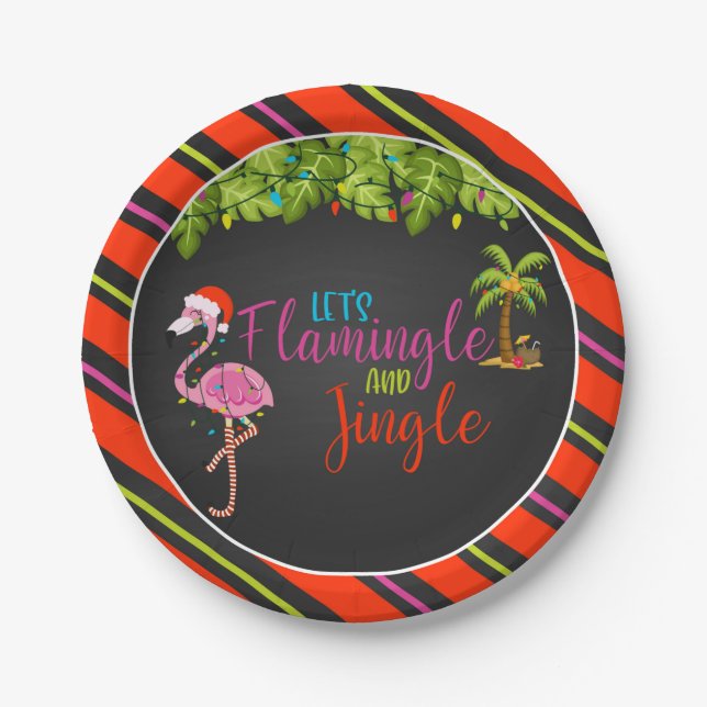 Flamingle & Jingle Christmas Party Paper Plate - B (Front)