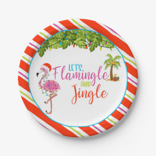 Flamingle & Jingle Christmas Party Paper Plate - W