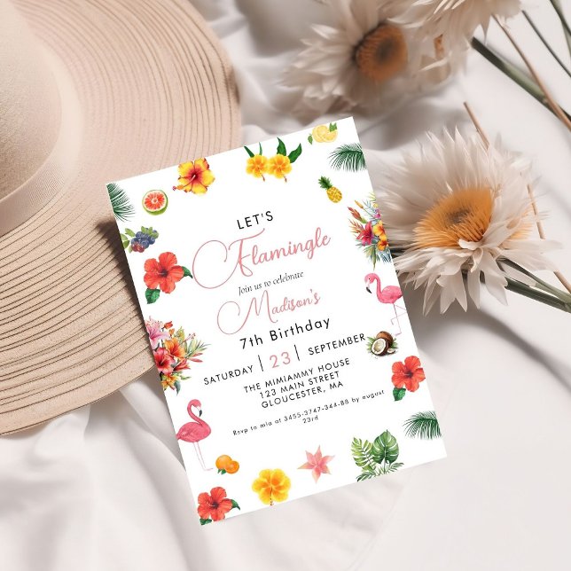 Flamingle Luau Floral Tropical Summer Birthday Invitation (Creator Uploaded)