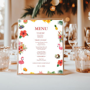 Flamingle Luau Floral Tropical Summer Birthday Poster