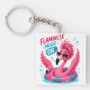 Flamingle Mode On Pink Flamingo Pool Float Summer Key Ring