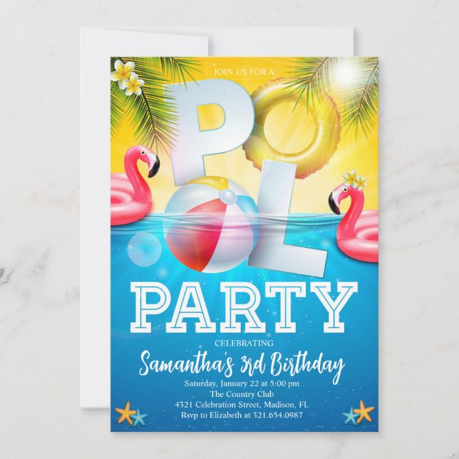 Flamingle Pool Party Birthday Invitation (Front)