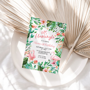 Flamingle Tropical first birthday flamingo Invitat Invitation