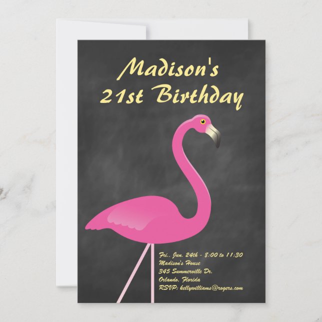 Flamingo 21st Birthday Party Invite - chalkboard (Front)