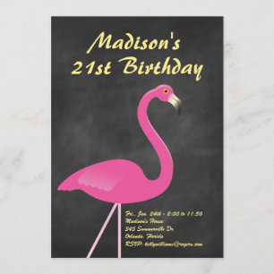 Flamingo 21st Birthday Party Invite - chalkboard