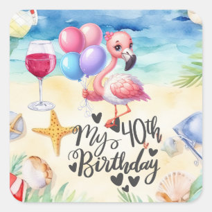 Flamingo  40th Birthday funny saying for party Square Sticker