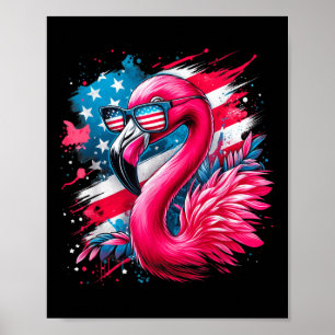 Flamingo 4th Of July American Flag Patriotic  Poster