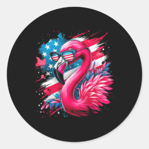 Flamingo 4th Of July American Flag Patriotic Women Classic Round Sticker