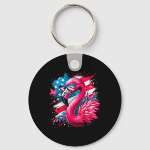 Flamingo 4th Of July American Flag Patriotic Women Key Ring