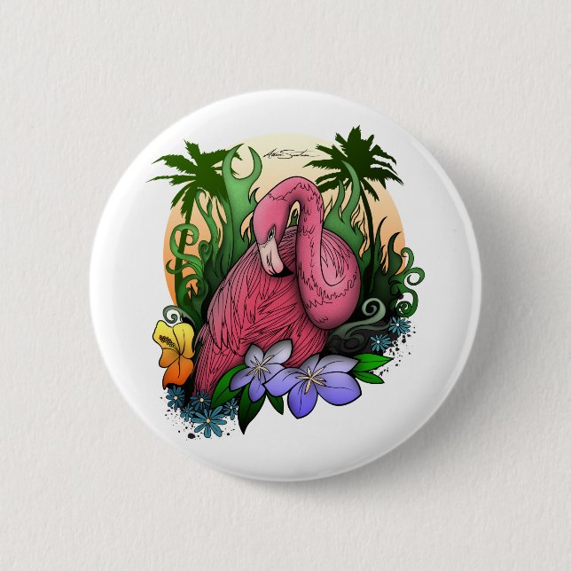 Flamingo 6 Cm Round Badge (Front)