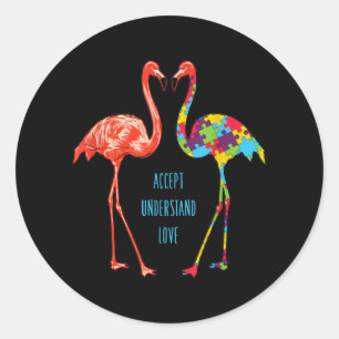 Flamingo Accept Understand Love Autism Flamingo Classic Round Sticker