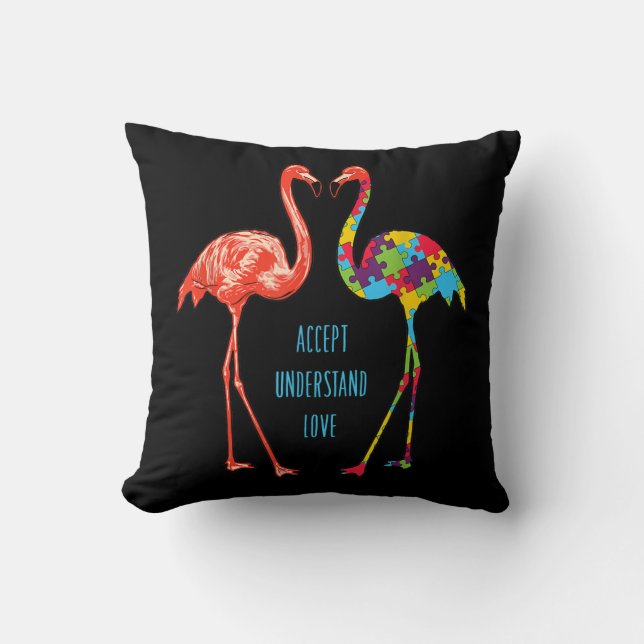 Flamingo | Accept Understand Love Autism Flamingo Cushion (Front)