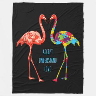 Flamingo Accept Understand Love Autism Flamingo Fleece Blanket