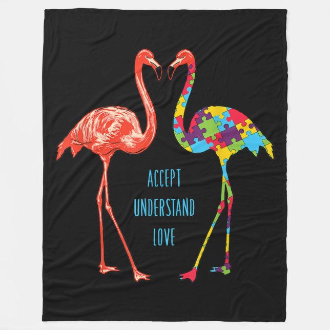 Flamingo | Accept Understand Love Autism Flamingo Fleece Blanket (Front)