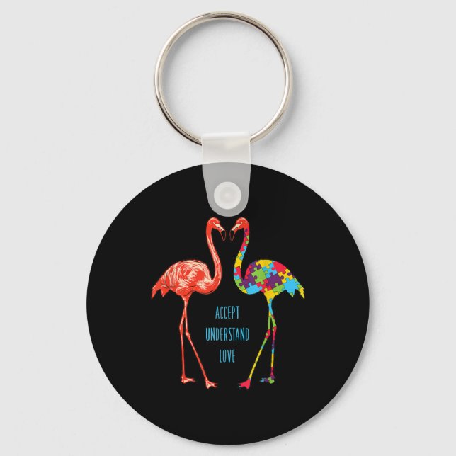 Flamingo | Accept Understand Love Autism Flamingo Key Ring (Front)