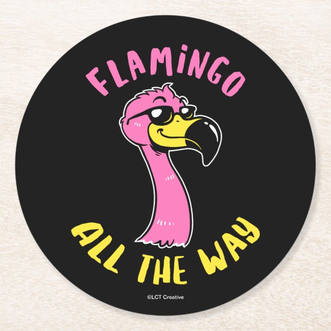 Flamingo All The Way Round Paper Coaster (Front)