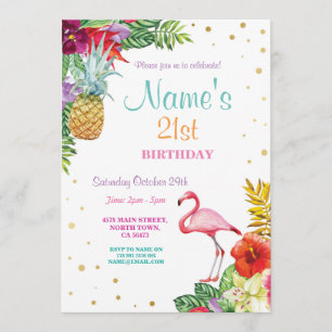 Flamingo Aloha 21st Birthday Party Invite Any Age