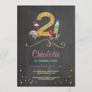 Flamingo Aloha 2nd 2 Birthday Party Chalk Invite
