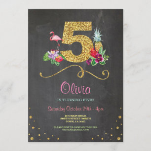 Flamingo Aloha Fifth 5 Birthday Party Chalk Invite