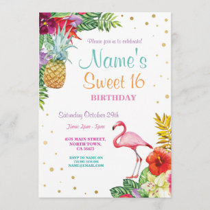 Flamingo Aloha Sweet 16 Birthday Party Invite