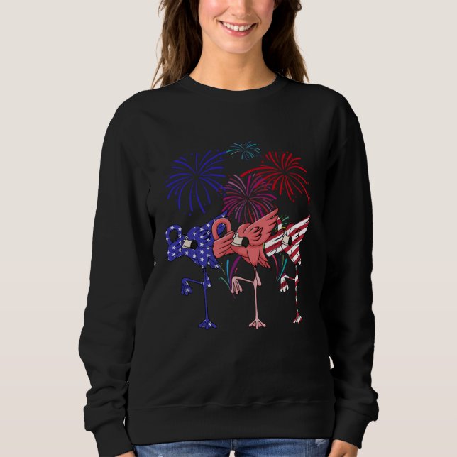 Flamingo American Flag Firework Independence Day Sweatshirt (Front)