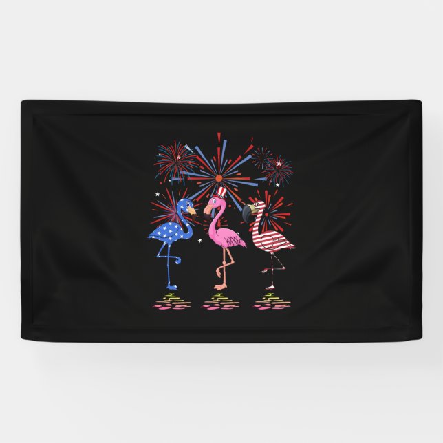 Flamingo American Flag For 4th July Banner (Horizontal)