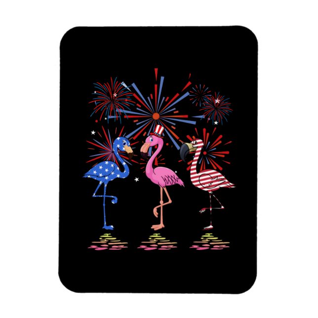 Flamingo American Flag For 4th July Magnet (Vertical)