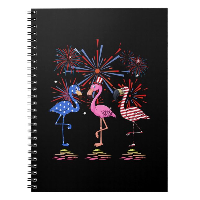 Flamingo American Flag For 4th July Notebook (Front)