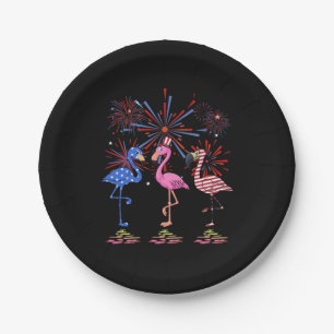 Flamingo American Flag For 4th July Paper Plate