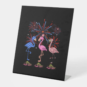 Flamingo American Flag For 4th July Pedestal Sign