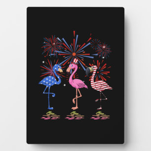 Flamingo American Flag For 4th July Plaque