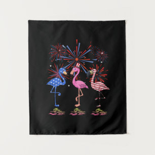 Flamingo American Flag For 4th July Tapestry