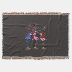 Flamingo American Flag For 4th July Throw Blanket